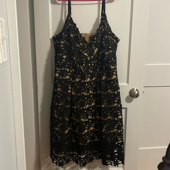 Black lace plus size formal gown with nude underlay - Picture 1 of 6